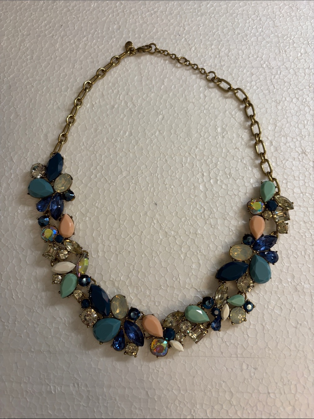 J. Crew Multicolor Crystal Bib Necklace in Navy, Teal and Peach